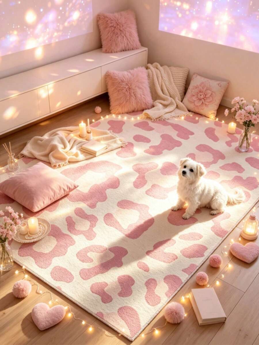 1pc Minimalist Pink Leopard Print Spotted Decorative Rug, Living Room Carpet, Bedside Plush Rug, Autumn/Winter Rug, Thick Rug, Large Living Room Carpet, Bedroom Rug, Living Room Home Decor, Outdoor Rug, Washable Rug - Multicolor - View 1