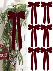 10pcs Burgundy Velvet Bows Christmas Tree Decorations, 5"X10", Suitable For Christmas Tree, Home, Room, Birthday Party, Front Door, Wedding And Other Holiday Decor, Christmas Wreath Bows, Rustic Handmade Gift Bows - Claret - View 10