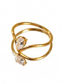 1pc Stainless Steel 18K Gold Plated Rhinestone Ring, Waterproof And Fade-Resistant, Suitable For Women's Daily Wear - Gold - View 7