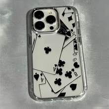 1pc Metal Transparent Stacked Poker Card Pattern Phone Case, Personalized Protective Shell Compatible With Iphone 16 Pro Max/17/16/15/14 Plus/13/12/11/Air - Multicolor - View 1