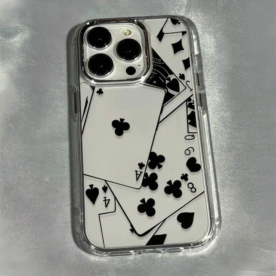 1pc Metal Transparent Stacked Poker Card Pattern Phone Case, Personalized Protective Shell Compatible With Iphone 16 Pro Max/17/16/15/14 Plus/13/12/11/Air - Multicolor - View 1