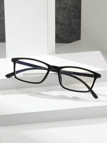 1pc Unisex Retro Rectangular Small Frame Glasses, Plastic Material Black Frame, Non-Prescription - Multicolor - View 1