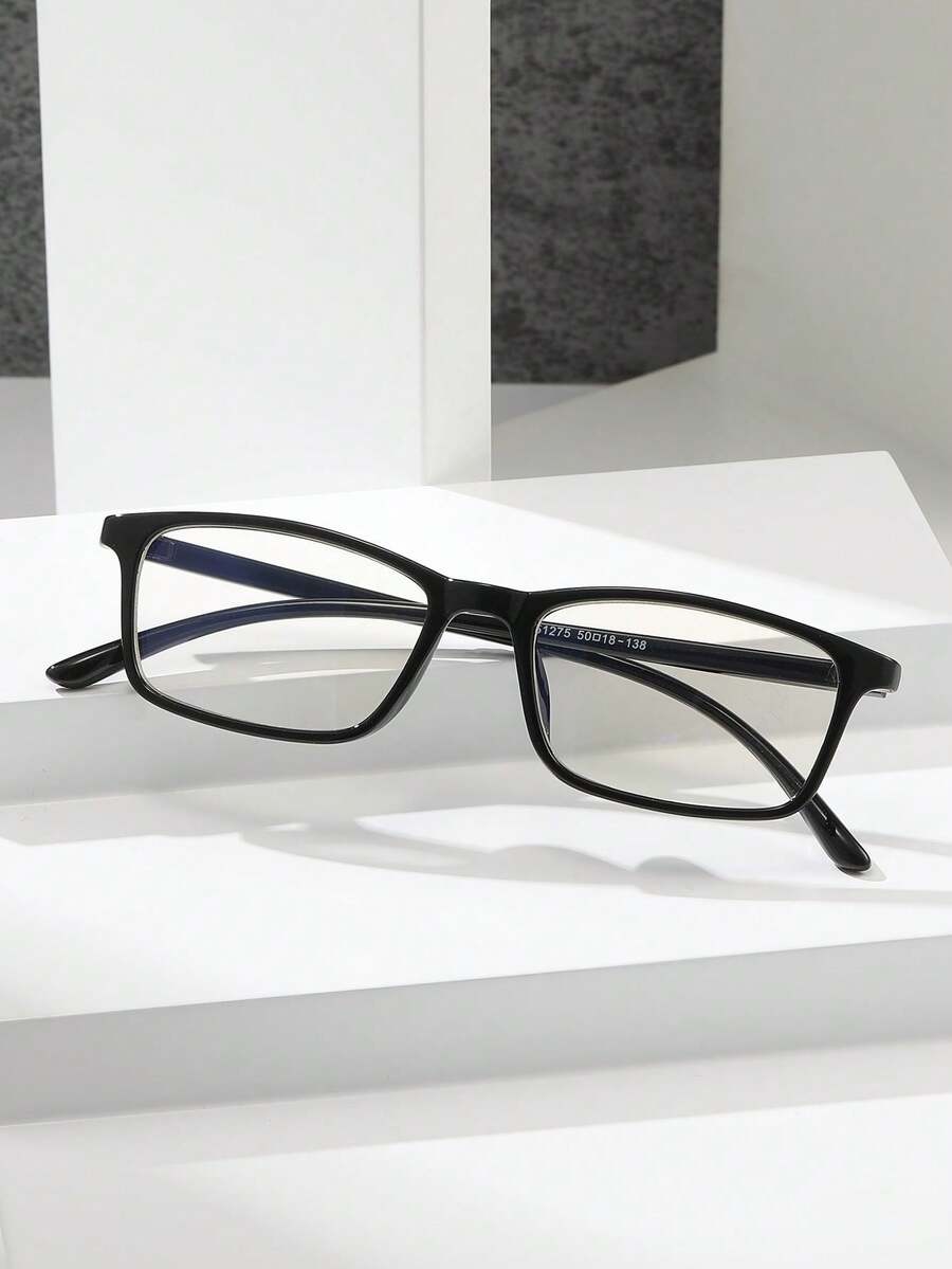 1pc Unisex Retro Rectangular Small Frame Glasses, Plastic Material Black Frame, Non-Prescription - Multicolor - View 1