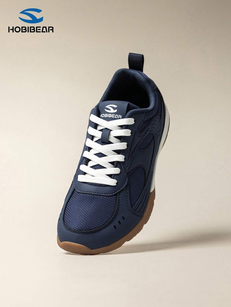 HOBIBEAR New Men's Sports Shoes Fashion Wide Toe Soft Sole Versatile Lace-Up Round Toe Sneakers - Dark Blue - View 1