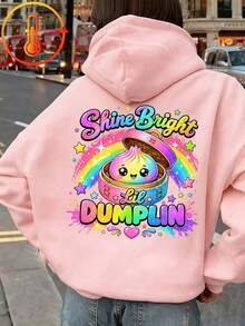 Tween Girl Fun Print Sweatshirt, Warm & Comfortable Thermal Lined Pullover Sweatshirt For Autumn/Winter - Pink - View 2