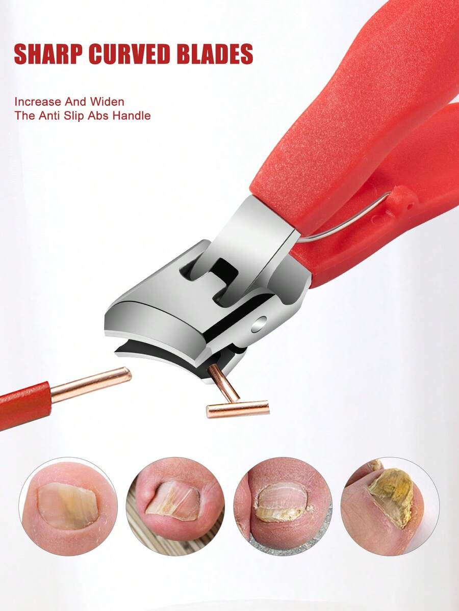 1pc Stainless Steel Large Head Angled Nail Clipper, Heavy Duty Toenail Clipper For Thick Nails - Multicolor - View 1