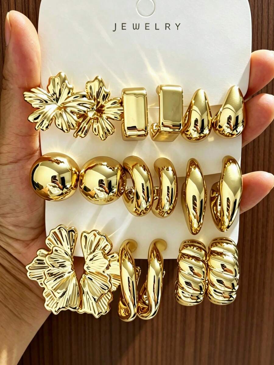 3/9 Pairs Vintage Gold Tone Earrings Set, Floral, Water Drop, Hoop ...