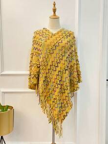 1pc Rainbow Travel Tassel Poncho - Multicolor - View 3