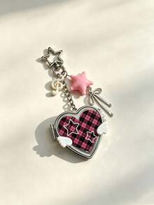 Korean Vintage Love Small Wing Mirror Bag Charm Ins Style Music Note Guitar Pendant Portable Heart-Shaped Y2k Small Mirror Niche Key Chain - Multicolor - View 6
