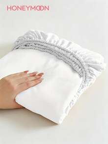 HONEYMOON 1pc Solid Color Soft Fitted Sheet, 100% Polyester Fabric, Lightweight Cloud-Like Touch Bedding Mattress Cover, Fits 9-12 Inch Depth Mattress, Soft Breathable Machine Washable, Shrink-Resistant, All Season, Different Sizes Suitable For Home And Dorm, Back To School Dorm Essential, White - White - View 1