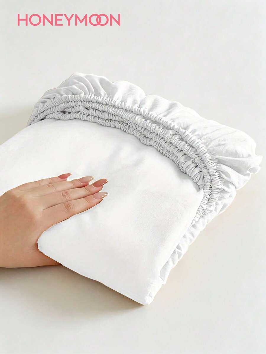 HONEYMOON 1pc Solid Color Soft Fitted Sheet, 100% Polyester Fabric, Lightweight Cloud-Like Touch Bedding Mattress Cover, Fits 9-12 Inch Depth Mattress, Soft Breathable Machine Washable, Shrink-Resistant, All Season, Different Sizes Suitable For Home And Dorm, Back To School Dorm Essential, White - White - View 1