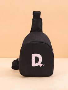 1PC Toddler Crossbody Chest Bag, Printed With A-Z Letters And Pink Heart Pattern, With Adjustable Shoulder Strap And Zipper, Suitable For Toddler Casual Daily Use, Can Be Given As A Gift - Black - View 18