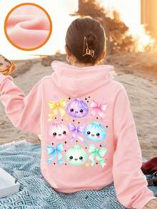 Tween Girl Fun Graphic Print Sweatshirt, Warm & Comfortable Thermal Lined Pullover Sweatshirt For Autumn/Winter - Pink - View 1