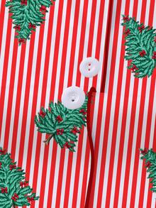 [Christmas]2pcs Women's Pajama Set, Christmas Tree Print, Women's Loungewear, Spring/Summer Holiday Outfit, Short Sleeve Top And Shorts Set - Red - View 3