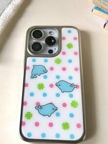 Summer Cool Dolphin Polka Dot Clover Phone Case Compatible With Apple 17 Protective Shell 17 Pro Max 16 Korean Ins Style 16 Pro Silver Edge 15 Anti-Drop 13 - Silver - View 1
