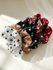 Women's Minimalist Elegant Satin Polka Dot Scrunchie, High-End Vintage French Style Versatile Hair Accessory, 12cm Extra Large - Multicolor - View 4