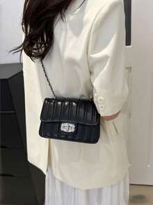 Tas Selempang Rantai Fashion Baru, Tas Mini Persegi Multifungsi untuk Wanita, Tas Persegi Kecil Lipat Mewah Warna Putih Krem - MultiWarna - View 8