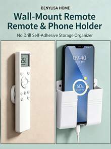 2‑In‑1 No Drill Wall Storage Combo Set, Self‑Adhesive Wall‑Mount Phone & Remote Control Holder + Magnetic Remote Wall Sticker, Multi‑Purpose Home Organizer For Bedroom Living Room - Phone Remote Control Stand - View 9