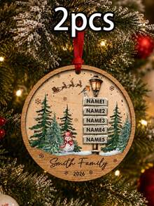 Custom Wooden Family Name Christmas Ornament, Personalized 2-5 Names Winter Signpost Decor, Rustic Snowman Forest Style, Customized Door And Wall Hanging, Customizable Christmas Tree Ornament, 2026 Family Keepsake, Wood Street Sign, Holiday Gift - Style C - View 11