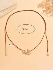 1pc Vintage Brown Velvet Ribbon Floral Decor Adjustable Long Necklace, Fashionable Personalized Women's Neck Jewelry, Suitable For Daily Wear, Dating And Outings - Multicolor - View 7