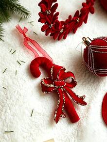 Luxury And Exquisite Red Flocked Christmas Ornament, Christmas Tree Decoration, Snowflake, Reindeer, Bow, Bell Pendant, Christmas Ornament, Christmas Gift. - Multicolor - View 4