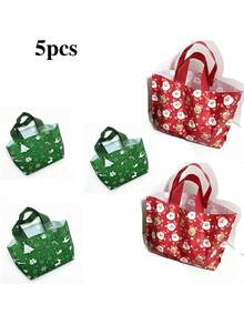 10pcs/5pcs/20pcs Cartoon Christmas Print Plastic Tote Bags (Random Style) Reusable Waterproof Gift Bags, Holiday Party Storage & Decoration Bags, Suitable For Christmas Gift Exchange - Multiple Styles - View 8