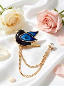 1pc Tassel Bird Brooch, Graceful Avian Pin, Retro Aesthetic, Unisex Lapel Decor, Brooches For Ladies Elegant, Fall Ornament For Events & Dressy Wear - Bird Style B - View 2