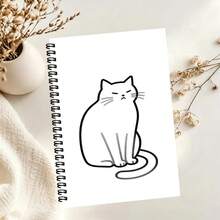 1pc A5 Spiral Notebook With Lazy Cat Line Drawing Pattern, Minimalist Ins Style Student Writing Notebook, School Supplies, Office Note-Taking Essential, Back To School Must-Have - A - View 1