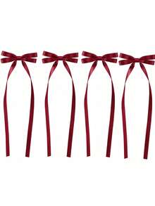 4pcs Girls Bow Ribbon Hair Clips, Gentle On Hair, Versatile Daily Wear, Back To School Hair Accessories - Red - View 7