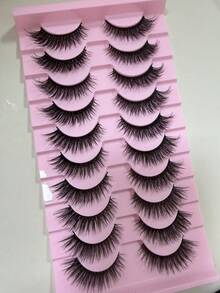 10 Pairs European & American Demon Cartoon Style False Eyelashes, Natural Soft Mixed Dense Multi-Layer Long Cross-Over 3D Voluminous Fluffy Eyelashes - Black - View 2