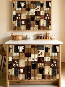1pc Coffee Theme Semi-Transparent Kitchen Cabinet Curtain, Rod Pocket Style, Machine Washable Polyester Material, Featuring Coffee Cup And Coffee Bean Pattern, Polyester Fabric, Perfect Choice For Laundry Room And Kitchen Storage Shelf Decoration Gift, Suitable For Kitchen, Living Room, Game Room - Multi-Size Dust-Proof Curtain, Kitchen Theme Decor Kitchen Valve, Suitable For Use As Short Cabinet Curtain Table Skirt, Kitchen Curtain - Multicolor - View 2