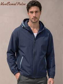 Vancamel Pulse Men's Solid Color Lightweight Hooded Functional Jacket, Loose Fit Comfortable Versatile Top With Large Pockets And Zipper Design, Sports Outerwear - Navy Blue - View 1