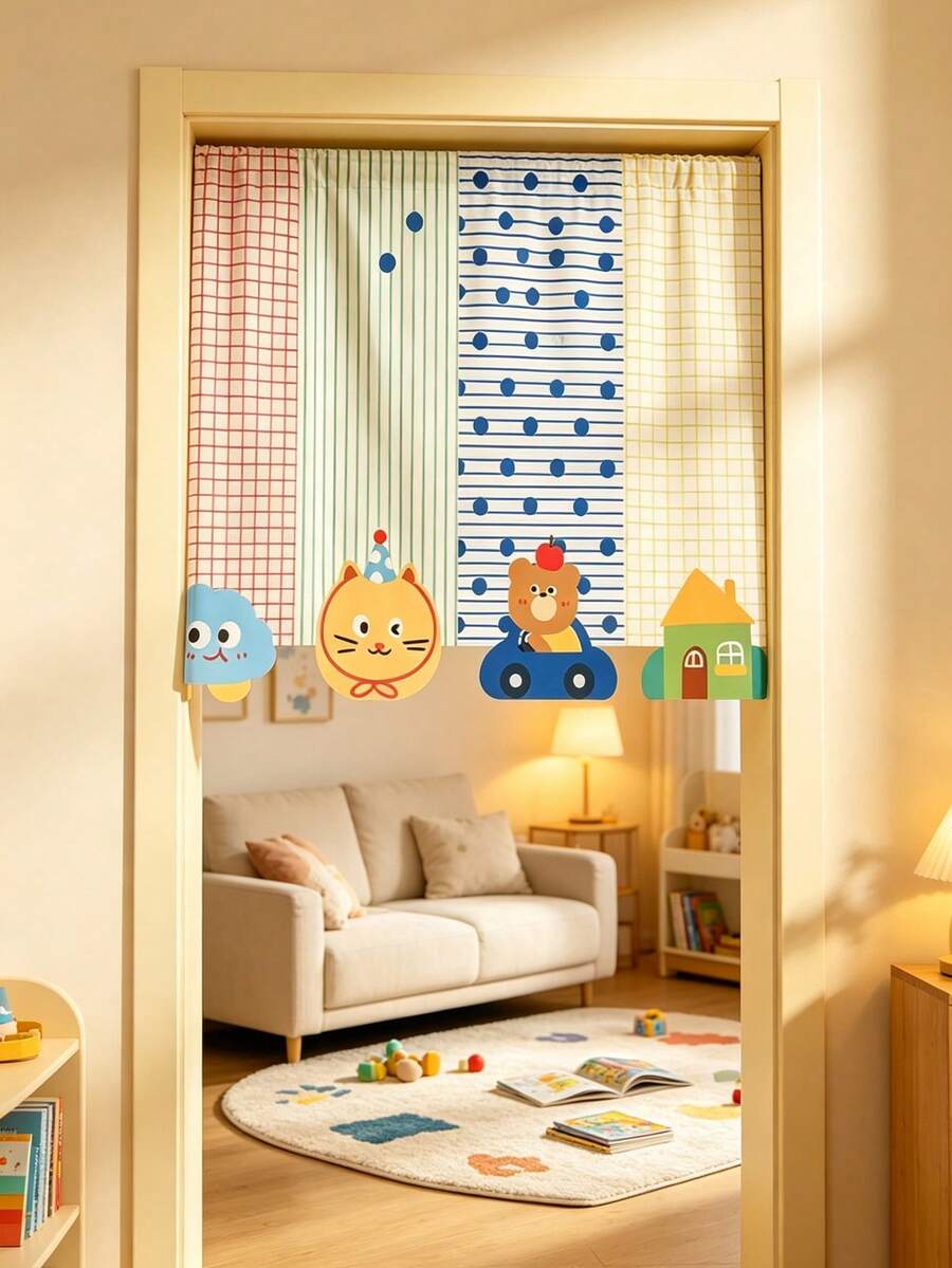 1pc Cartoon Curtain With Hook-And-Loop, Cute Cartoon Design, Suitable ...