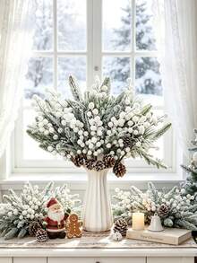 1/3pcs Artificial Red Berry Pine Branches, Faux Plants, Suitable For Christmas Decoration, Christmas Home Decor, Wedding Decoration, Table Centerpiece, Back To School Season, Gifts For Girls - White - View 2
