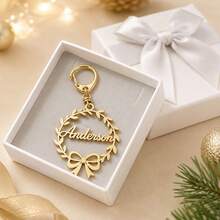 LICVIC Custom Wreath Bow Keychain With Name, Personalized Christmas Key Chain, Elegant Holiday Keychains Accessory, Customized Name Bag Charm, Customizable - Style B - View 5