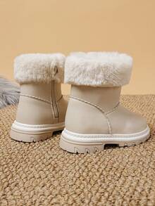 1雙女嬰幼兒毛茸茸雪地靴，可愛抓絨內裡保暖雪地靴，舒適平底防滑女童鞋，適合秋冬日常戶外穿著 - 米色 - 查看 2
