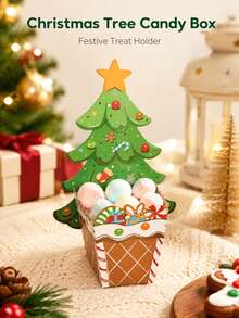 10pcs Reusable Christmas Tree Candy Boxes, Holiday Cartoon Design, Cute Holiday Dessert Packaging, Suitable For Cookies, Chocolates, Party Favors, Christmas Parties, Gifts And Tabletop Decor - Multicolor - View 5