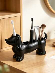 Cute And Simple Dachshund-Shaped Bathroom Storage Box And Toothbrush Holder - Electric Dachshund Toothbrush Holder And Shelf, Toothpaste And Makeup Brush Storage Base, Adorable Storage Base Stand. - Multicolor - View 3