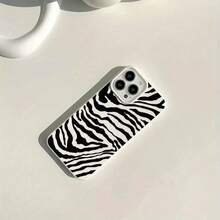 1pc Black Rose Pink Zebra Pattern Personalized Full Coverage TPU Shockproof Phone Case Compatible With Apple 16 15 14 13 12 11 Pro Max - Multicolor - View 3