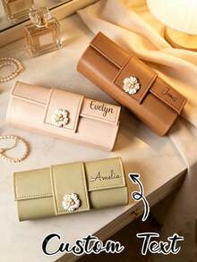 Custom Name Personalized Pu Leather Eyeglass Case, Suitable For Women's Glasses & Fashion Glasses, Custom Name/Text/, Bridesmaid Gift, -Friendly Cover With Elegant For Eyewear Storage Box - Multicolor - View 1