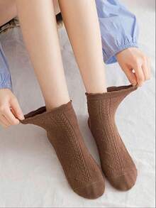 6 Pairs Women's Solid Color Diamond Pattern Short Socks - Breathable & Comfortable, Lace Trim, Suitable For Spring/Summer, Cute Socks - Multicolor - View 2
