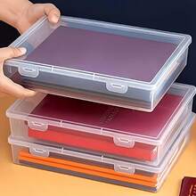 1pc Transparent Large Paper Storage Box, Plastic Scrapbook Paper Organizer, Flat Paper Storage Rack, Magazine Photo Scrapbook Office School Supplies Desktop Storage Box, Paper Accessories Storage Box - Clear - View 1
