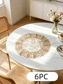 2/4/6/12/24PC Luxury Hollow Lace Round Placemats, Floral Embroidered Table Mats, Suitable For Home Dining Table, Wedding, Theme Festival Decoration - milk coffee color - View 9