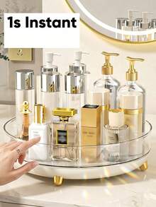 1pc Makeup Perfume Organizer No Fall Clear 360 Degree Rotating Lazy Susan For Girls Tidy Cosmetic Desk Storage Stand To Hold Essences Creams Lipsticks Lotions Display Case Round Tra Makeup Orginizer,Makeup Storage,Vanity Decor,Jewelry Tray - Multicolor - View 2