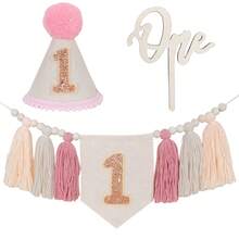 1/3pcs Handmade Bohemian Style Yarn Tassel Garland Banner, 1st Birthday Party Hat, High Chair Decor, Wall Hanging Decor, Home Decor - Multicolor - View 2