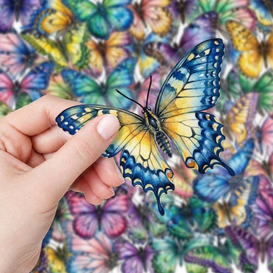 Cute Rainbow Watercolor Butterfly Sticker Pack 50Pcs, Waterproof Pastel Bug Vinyl Stickers For Back To School Journal, Notebook & DIY Craft Projects, PET Transparent Stickers - Multicolor - View 1