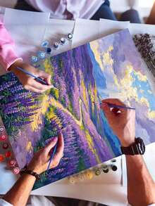 1pc Oil Painting By Numbers Kit, Lavender Fields DIY Art & Craft, Home Wall Decor, Canvas Oil Painting Decoration, Holiday Gift Includes Paintbrushes And Paints. - Sets - View 3