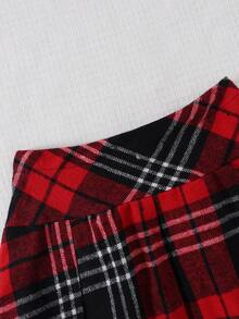 Christmas Girls' Autumn/Winter Spaghetti Strap Off-Shoulder Bow Top And Plaid Skirt Set - Multicolor - View 7