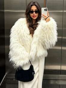 DEEKA Autumn/Winter New Fashionable Minimalist Faux Fur Long Sleeve Jacket Coat For Women White - White - View 1