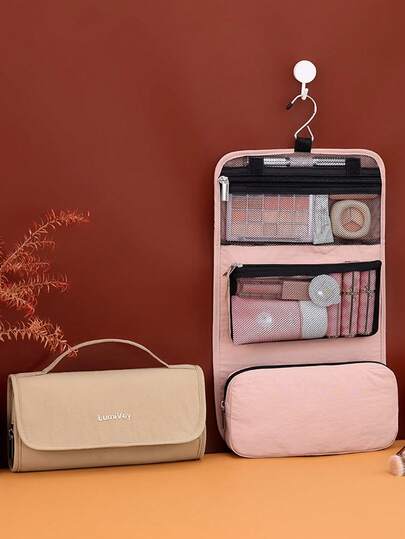 Detachable Hanging Makeup Bag, 3-In-1 Detachable Independent Mesh Bag Storage, Handheld Foldable Travel Toiletry Bag, Business Trip & Home Cosmetic & Skincare Storage Bag